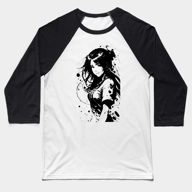 Kawaii Anime Girl Wearing Tshirt 01 Baseball T-Shirt by SanTees